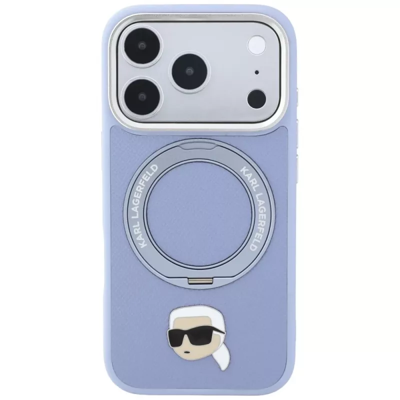 Karl Lagerfeld with Ring Stand 360 Karl Head Pin MagSafe Case for Apple iPhone 18 Pro Max / 17 Pro Max, Light Blue (KF003238)