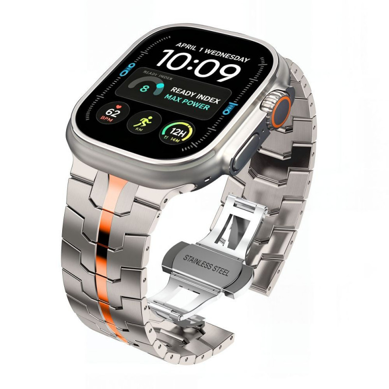 Tech-Protect Stainless THP6100 Apple Watch 8 / 9 / 10 / 11 / 12 / SE / Ultra 44/45/46/49 mm Stainless Steel Bracelet, Titanium/Orange