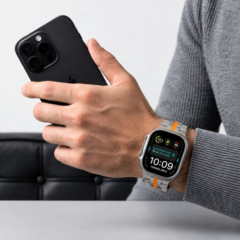 Tech-Protect Stainless THP6100 Apple Watch 8 / 9 / 10 / 11 / 12 / SE / Ultra 44/45/46/49 mm Stainless Steel Bracelet, Titanium/Orange