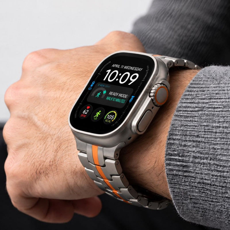 Tech-Protect Stainless THP6100 Apple Watch 8 / 9 / 10 / 11 / 12 / SE / Ultra 44/45/46/49 mm Stainless Steel Bracelet, Titanium/Orange