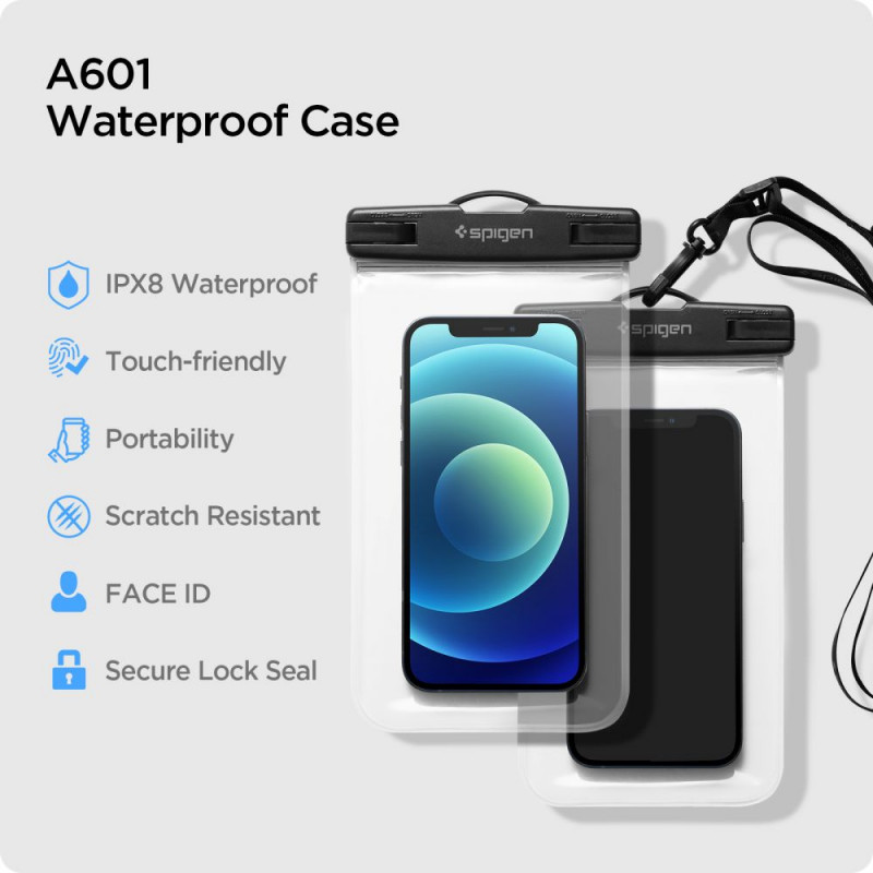 Spigen A601 Universal Waterproof Case (2 pcs), Crystal Clear