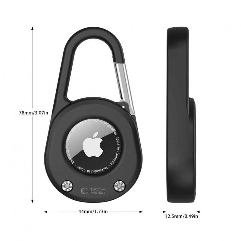 Tech-Protect Slidelock Carabiner Keychain Case for Apple AirTag 1/2, Black