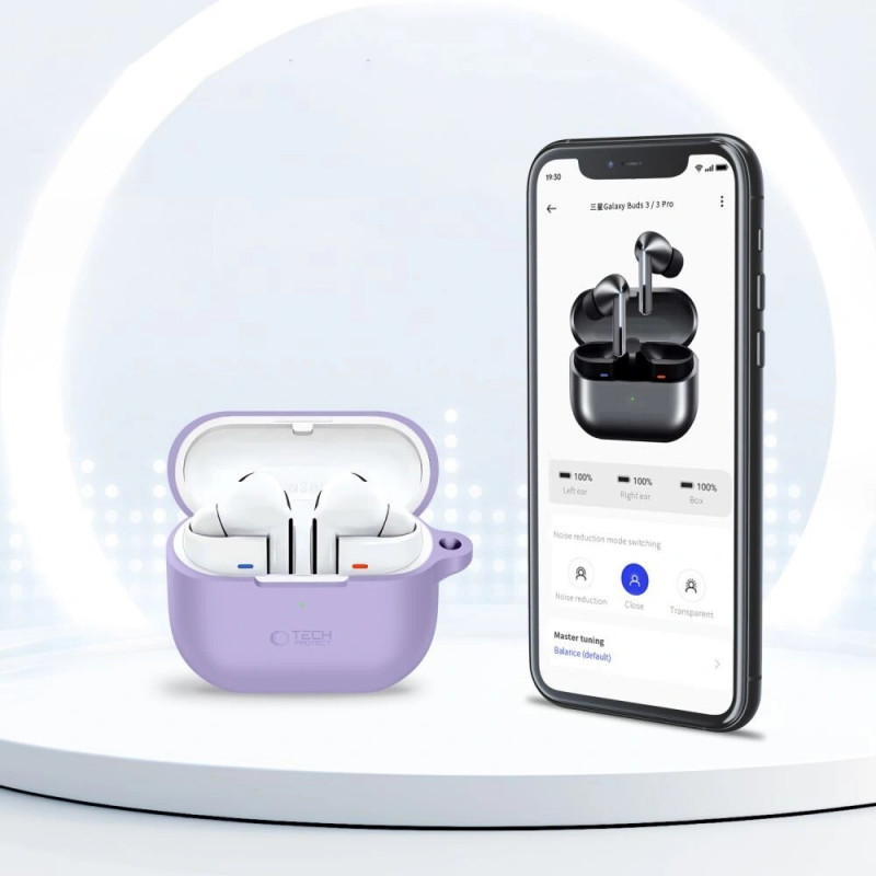 Tech-Protect Silicone Hook Case for Samsung Galaxy Buds 3 / 3 FE / 3 Pro, Lavender