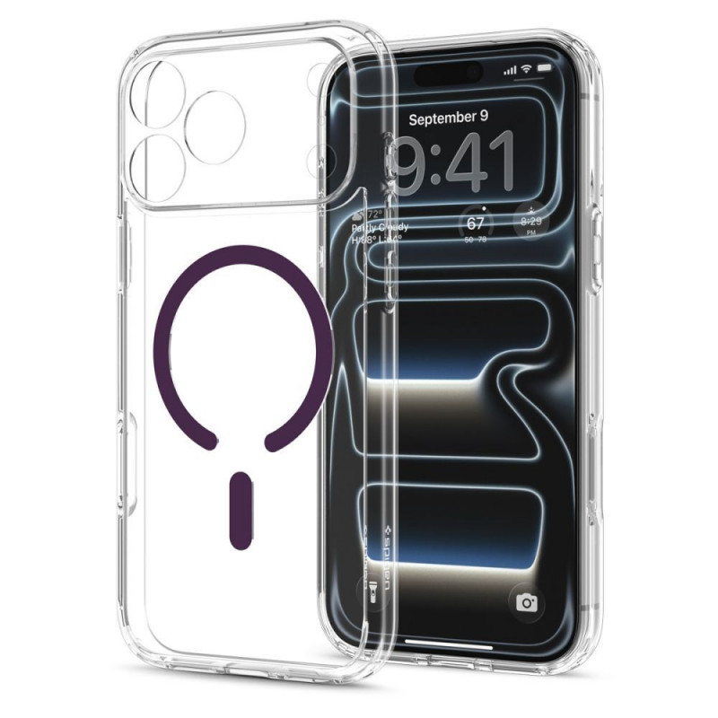 Spigen Ultra Hybrid MagSafe Case for Apple iPhone 17 Pro Max / 18 Pro Max, Clear/burgundy