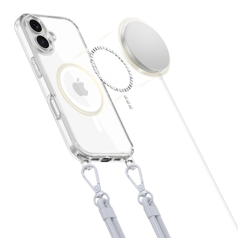 Tech-Protect FlexAir Chain MagSafe Case for Apple iPhone 16, Clear, with Grey and Pink Lanyards