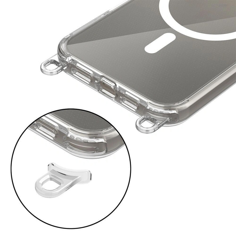 Tech-Protect FlexAir Chain MagSafe Case for Apple iPhone 16, Clear, with Grey and Pink Lanyards