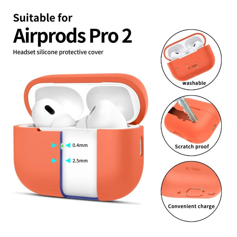 Tech-Protect Silicone Case for Apple AirPods Pro 1/2, Neon Orange