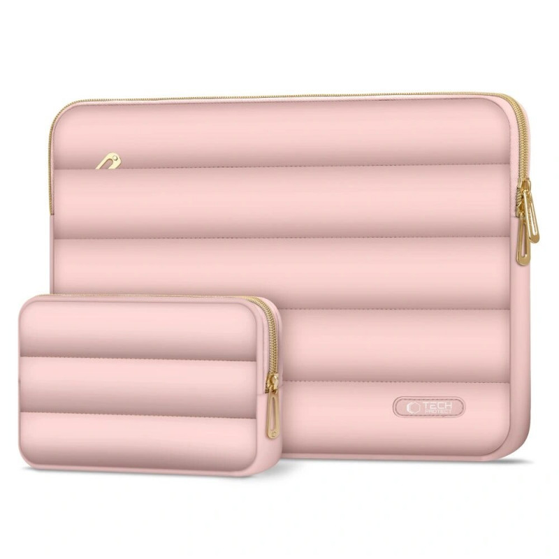 Tech-Protect Puffy Laptop 13-14" case with accessory bag, Dusty Rose