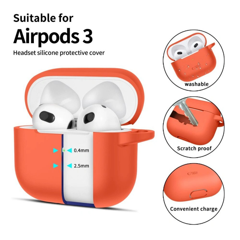 Tech-Protect Silicone Hook case for Apple AirPods 3 with carabiner, Neon Orange
