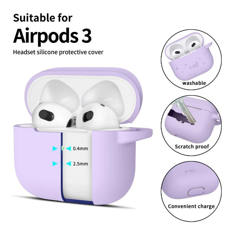 Tech-Protect Silicone Hook case for Apple AirPods 3 with carabiner, Lavender