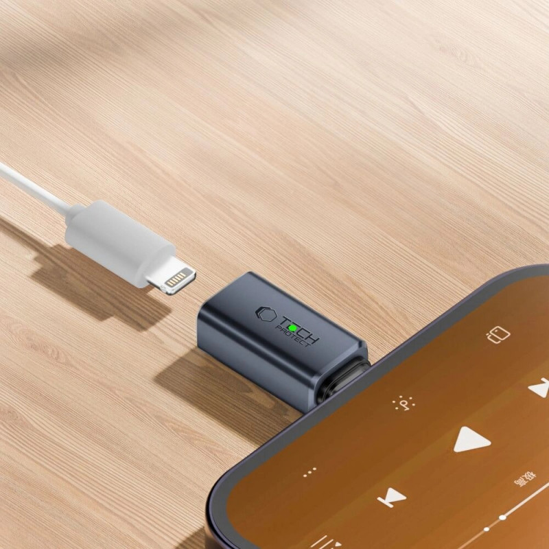 Tech-Protect UltraBoost USB-C to Lightning audio adapter, grey