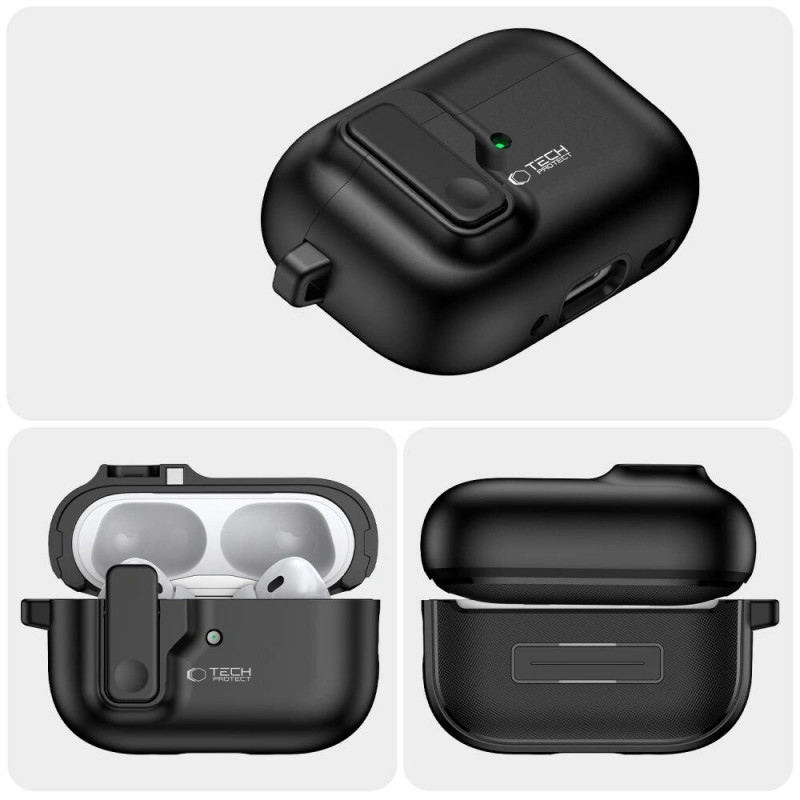 Tech-Protect Slim Hook Case with Carabiner for Apple AirPods Pro 1 / 2, Black