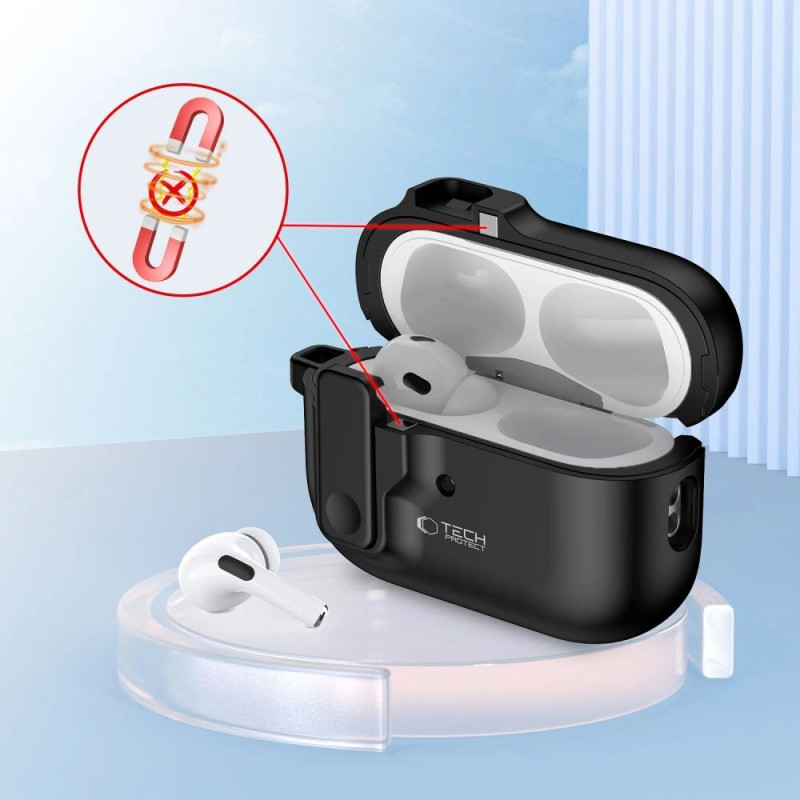 Tech-Protect Slim Hook Case with Carabiner for Apple AirPods Pro 1 / 2, Black