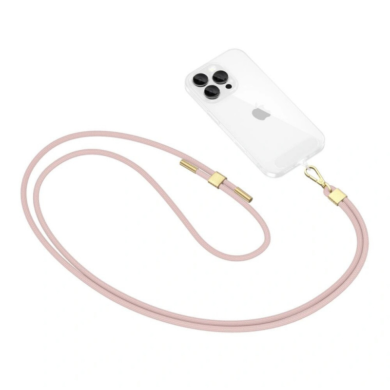 Tech-Protect C2S Rope Crossbody phone strap, Baby Pink/gold