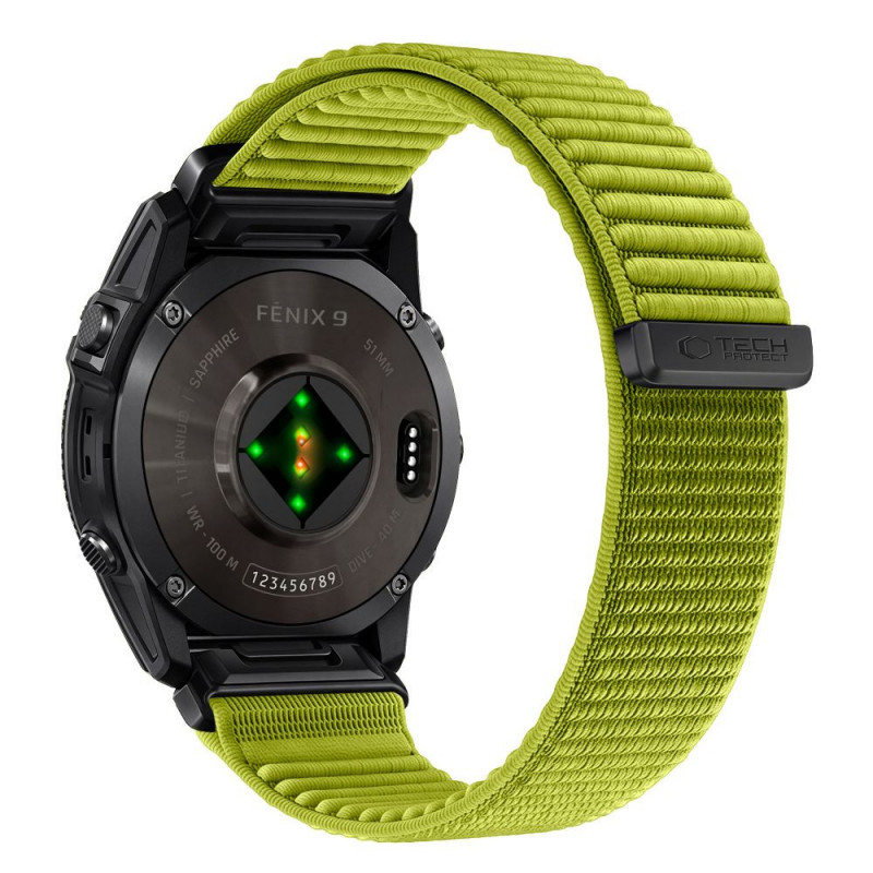 Tech-Protect NylonLoop THP6106 watch strap for Garmin Fenix 5X / 5X Plus / 6X / 6X Pro / 7X / 8 / 8 Pro / 9 / 9 Pro (51 mm), electric lime