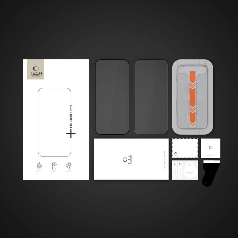 Tech-Protect Quick Set+ Tempered Glass Screen Protector for Apple iPhone 15 / 16, Black (2 pcs)