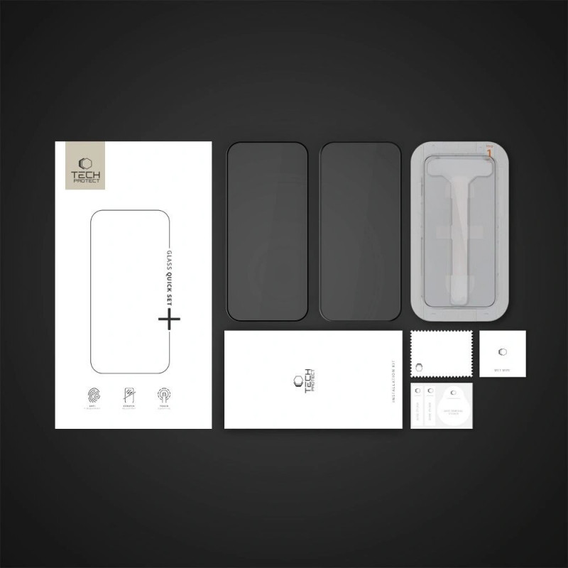 Tech-Protect Quick Set+ Tempered Glass Screen Protector for Apple iPhone 16 Pro, Black (2 pcs)