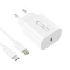 Tech-Protect NC20W 1-port USB-C Wall Charger PD 20W with Lightning Cable, White, 100 cm