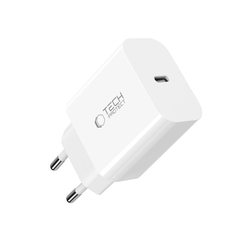 Tech-Protect NC20W 1-port USB-C Wall Charger PD 20W with Lightning Cable, White, 100 cm