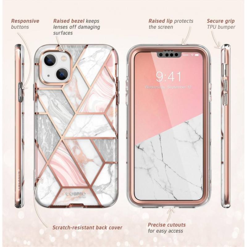 Supcase Cosmo Case for Apple iPhone 14 Plus / 15 Plus, Pink Marble