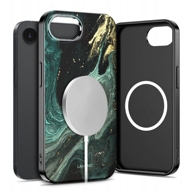 Tech-Protect Lamano MagSafe Case for Apple iPhone 16e / 17e, Black and Green (Verde Aura)