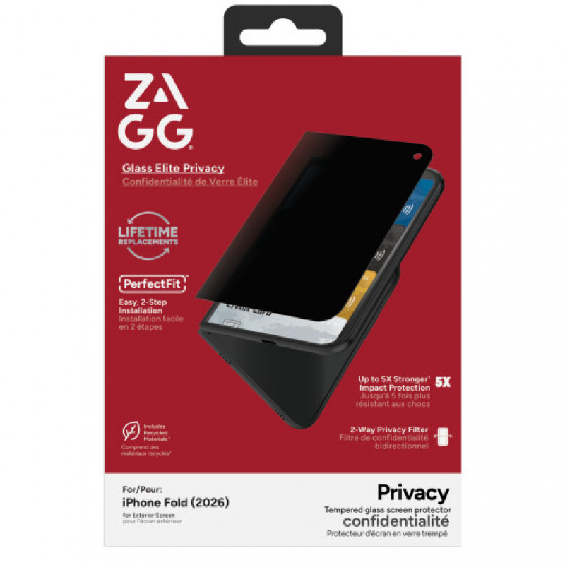 ZAGG InvisibleShield Glass Elite Privacy Screen Protector for Apple iPhone Duo (external screen) ZAG347