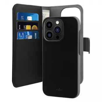 Puro Wallet Detachable MagSafe 2in1 PU Leather Case with Flap and Wallet for iPhone 14 Pro Max, Black