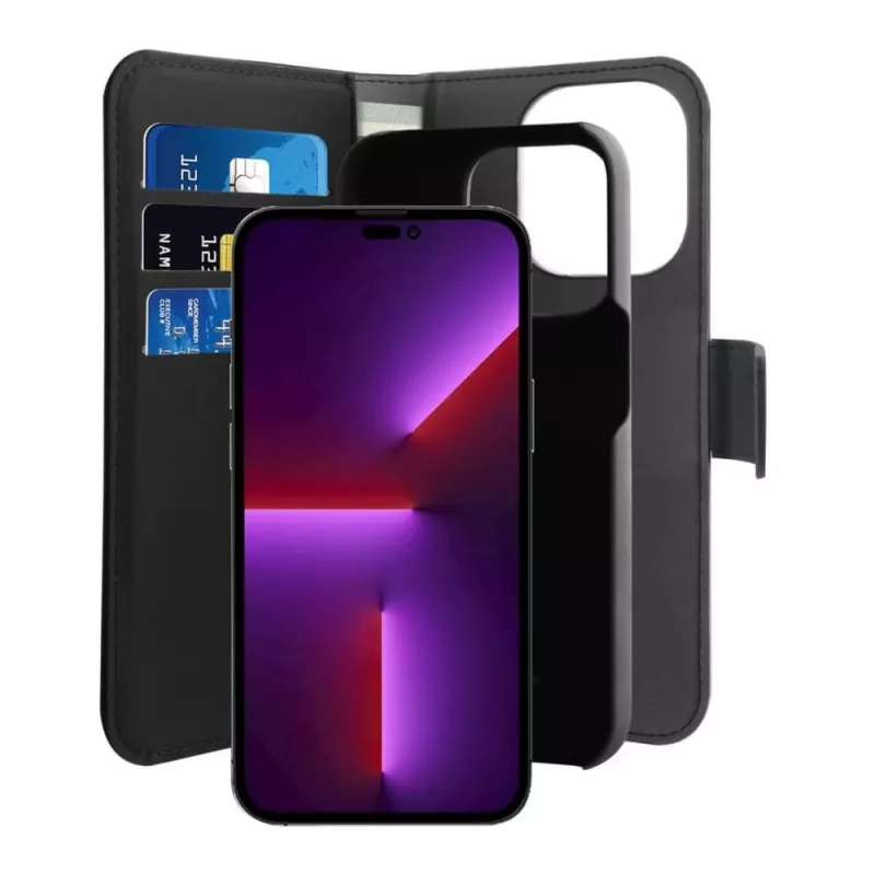 Puro Wallet Detachable MagSafe 2in1 PU Leather Case with Flap and Wallet for iPhone 14 Pro Max, Black
