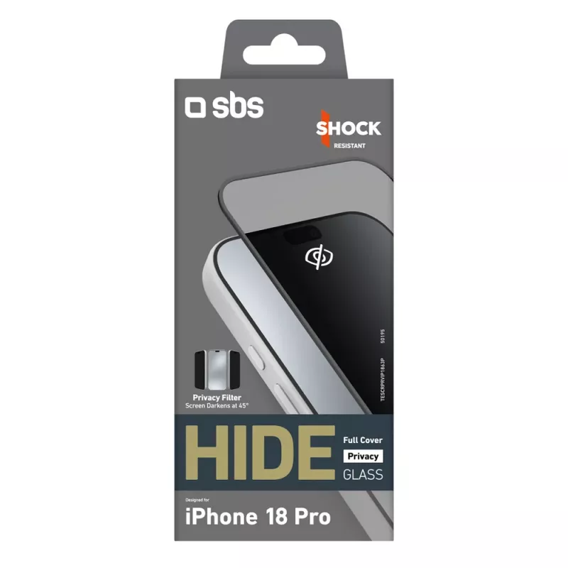 SBS Hide Full Cover Privacy Glass for iPhone 18 Pro, 0.33 mm