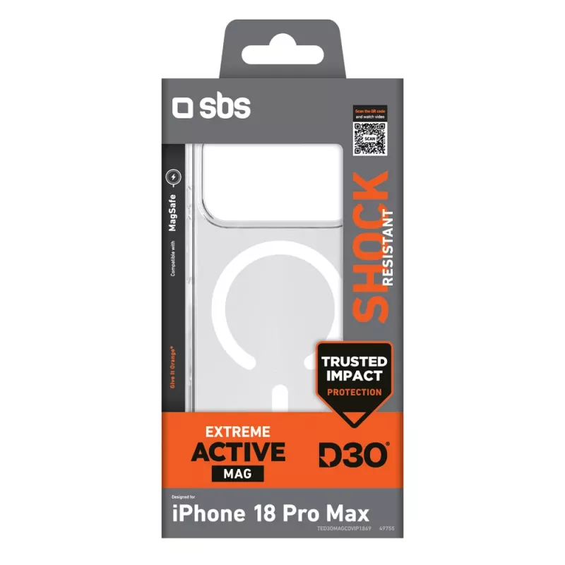 SBS D3O Active Case for iPhone 18 Pro Max / 17 Pro Max, MagSafe Compatible, Transparent