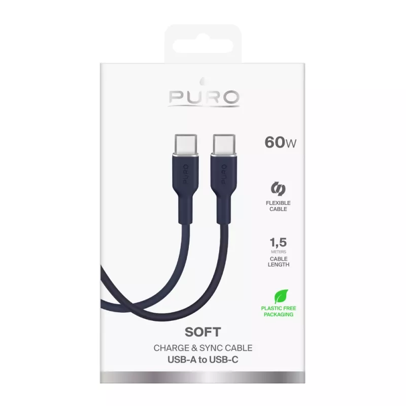 Puro Icon 60W USB-C to USB-C Cable 1.5 m, Navy Blue