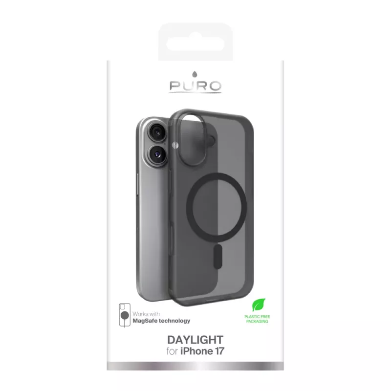 Puro Daylight MagSafe Compatible Silicone Case for iPhone 17, Translucent Black