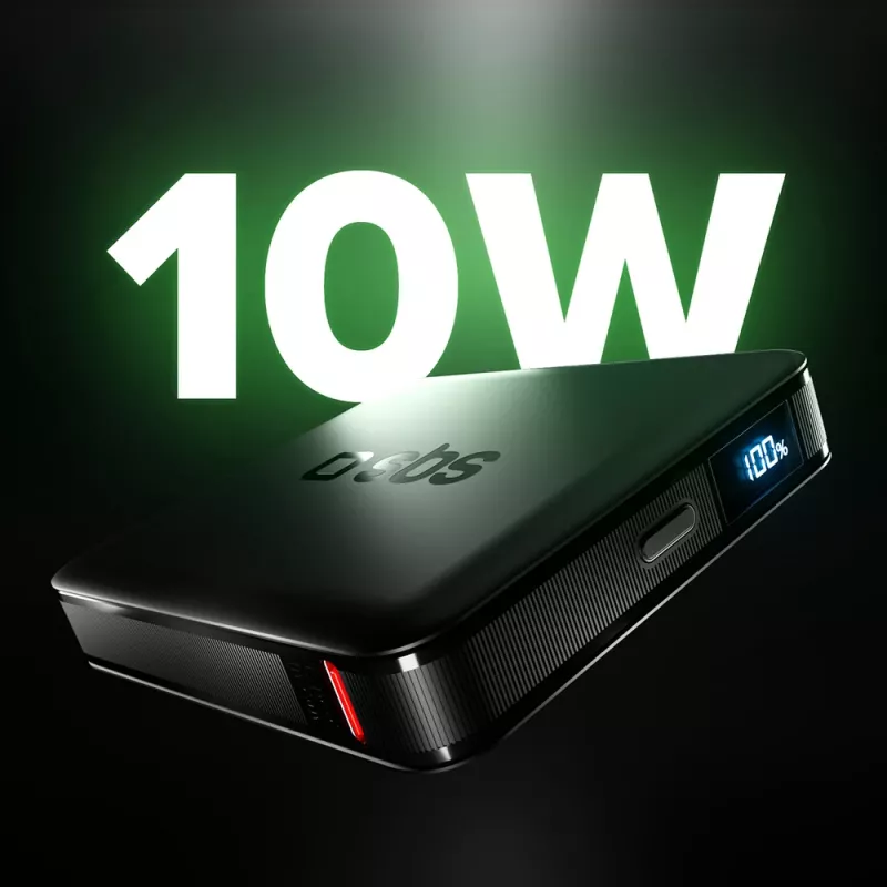 SBS HD 10W 5000mAh USB-C Power Bank with LCD Display, Black