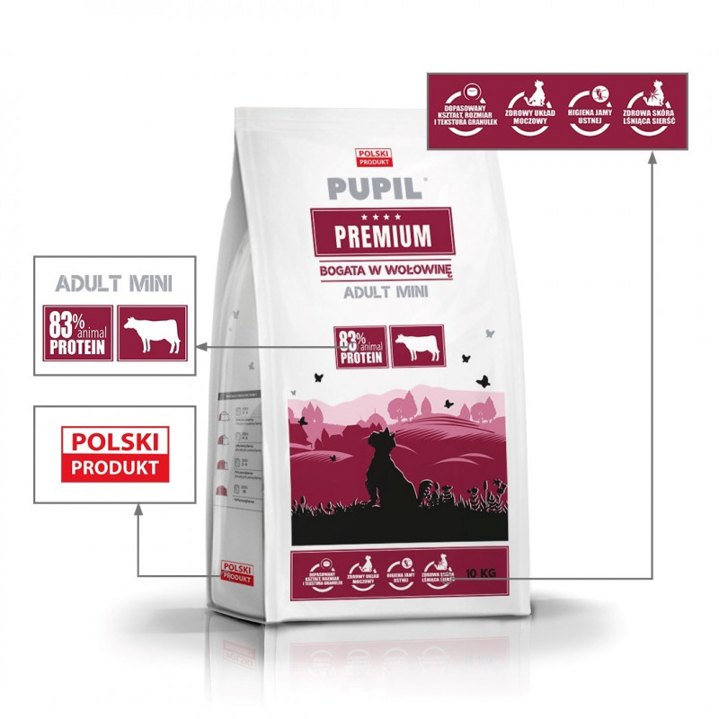 PUPIL Premium Mini Rich in Beef Dry Dog Food, 10 kg