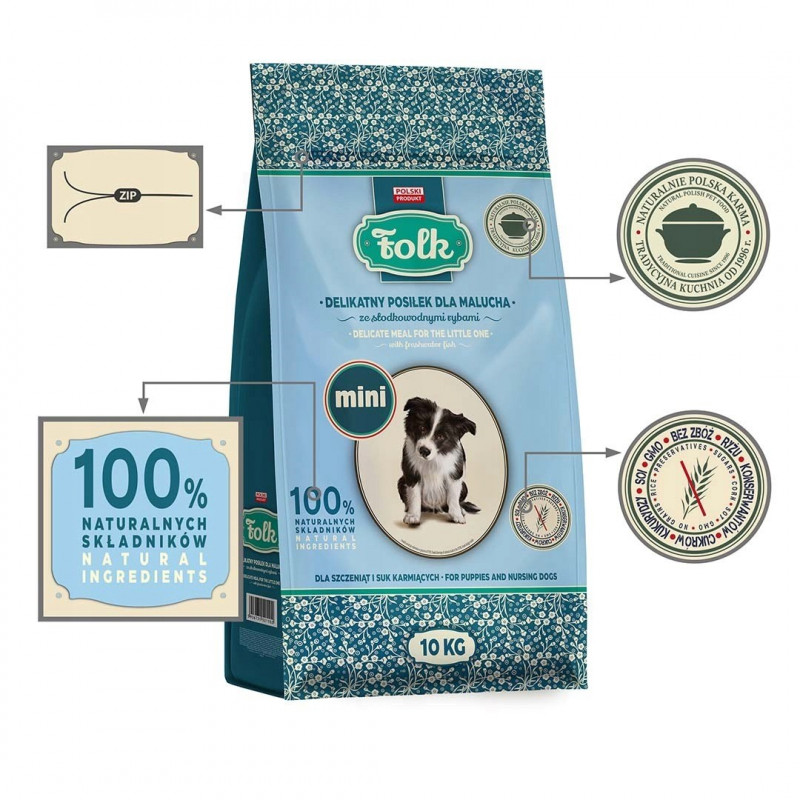 FOLK Delicate Meal for Puppies with Freshwater Fish Mini Dry Dog Food, 10 kg