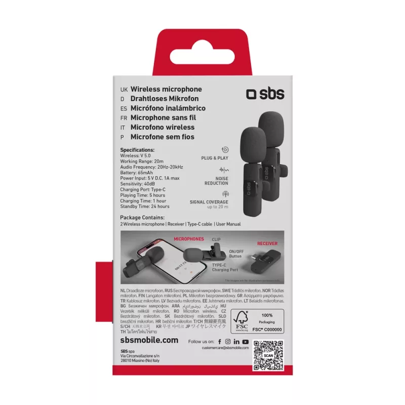 SBS Lavalier Microphones with USB-C Receiver (2 pcs), Black