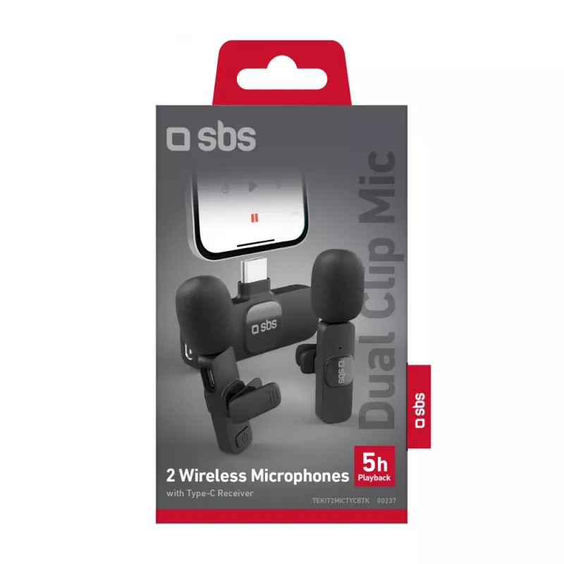 SBS Lavalier Microphones with USB-C Receiver (2 pcs), Black