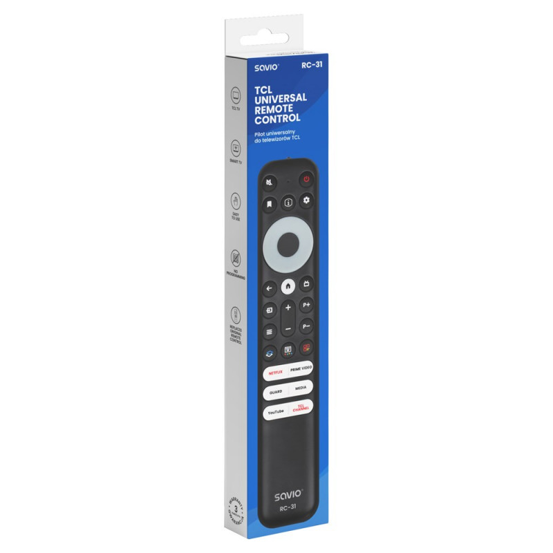 Savio RC-31 universal/replacement remote control for TCL TV – SMART TV
