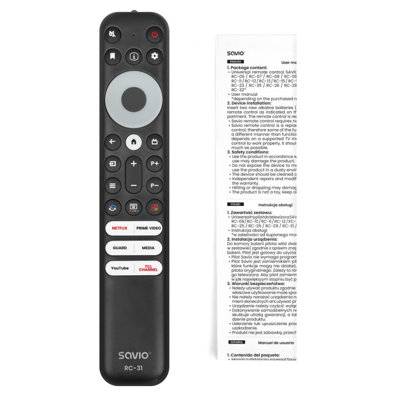 Savio RC-31 universal/replacement remote control for TCL TV – SMART TV
