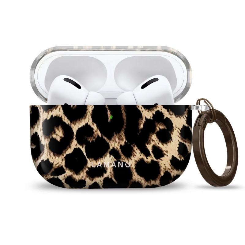 Tech-Protect Lamano Case for Apple AirPods Pro 3 with Carabiner, Exotic Touch (Black and Brown)