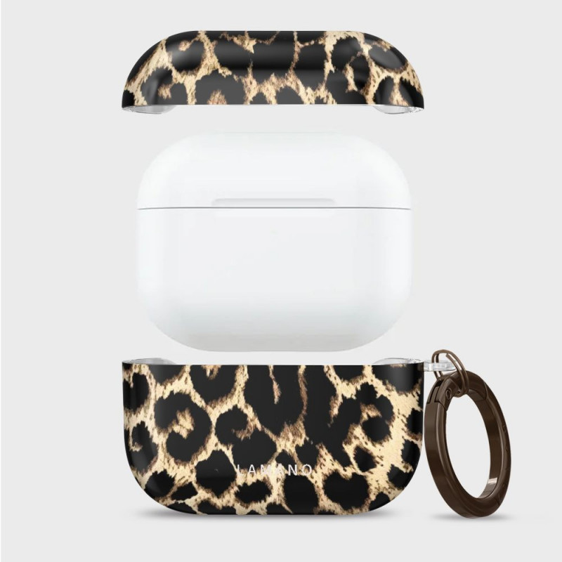 Tech-Protect Lamano Case for Apple AirPods Pro 3 with Carabiner, Exotic Touch (Black and Brown)