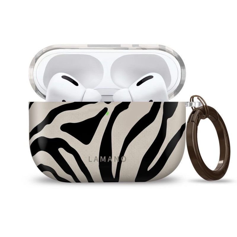 Tech-Protect Lamano Case for Apple AirPods Pro 3 with Carabiner, Nature Muse (Black and Beige)