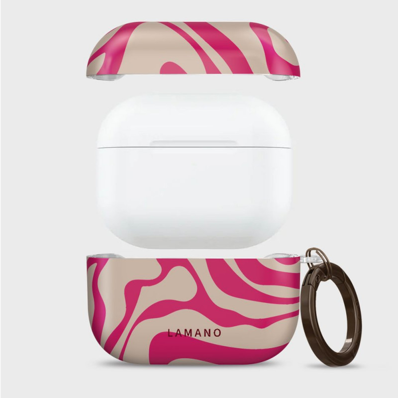 Tech-Protect Lamano Case for Apple AirPods Pro 3 with Carabiner, Flamingo Bloom (Pink and Beige)