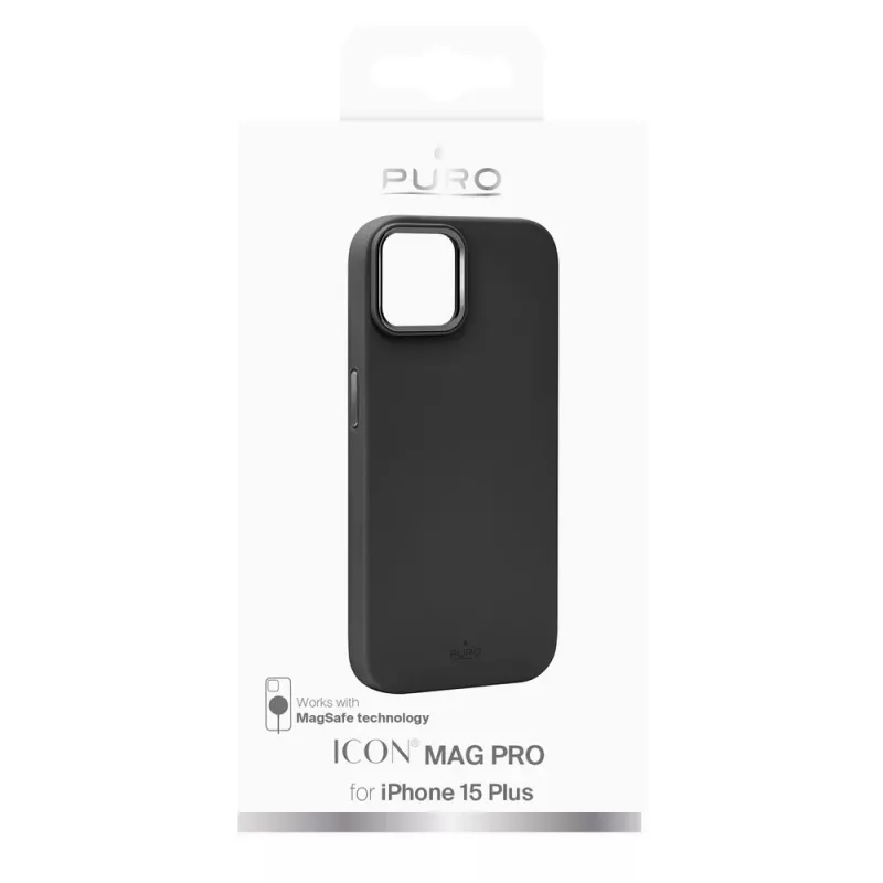 Puro Icon Mag Pro MagSafe Silicone Case with Metal Buttons for Apple iPhone 15 Plus, Black