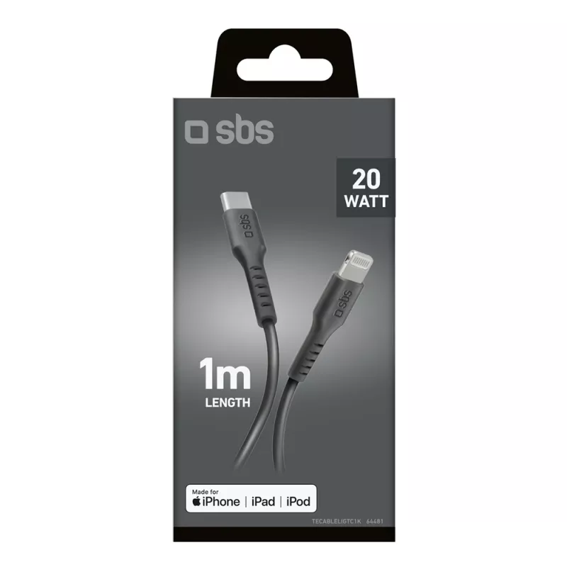 SBS TECABLELIGTC1K USB-C to Lightning Cable, 1 m, Black