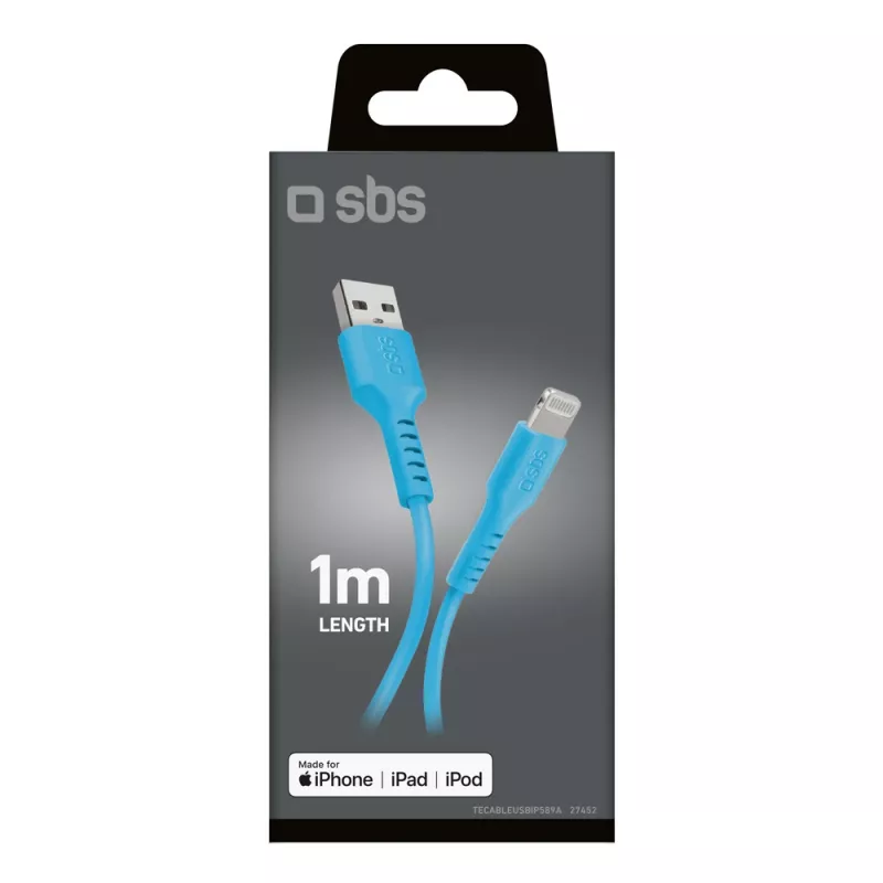 SBS TECABLEUSBIP589A USB-A to Lightning Cable, 1 m, Blue