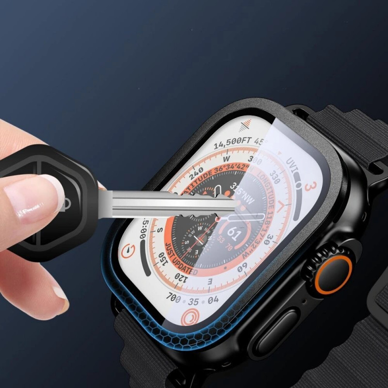 Tech-Protect Glass Ring Tempered Glass for Apple Watch Ultra 49 mm, Silver and Black (2 pcs)