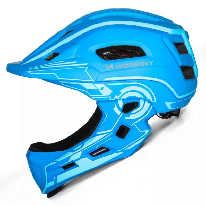 Wozinsky Kids Full Face Bike Helmet with USB Rear Light, size S (52-56 cm), blue