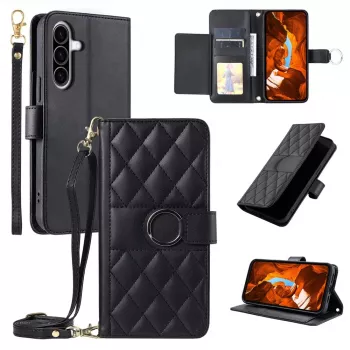 Hurtel Samsung Galaxy A37 5G PU Leather Wallet Case with Stand and Shoulder Strap, black
