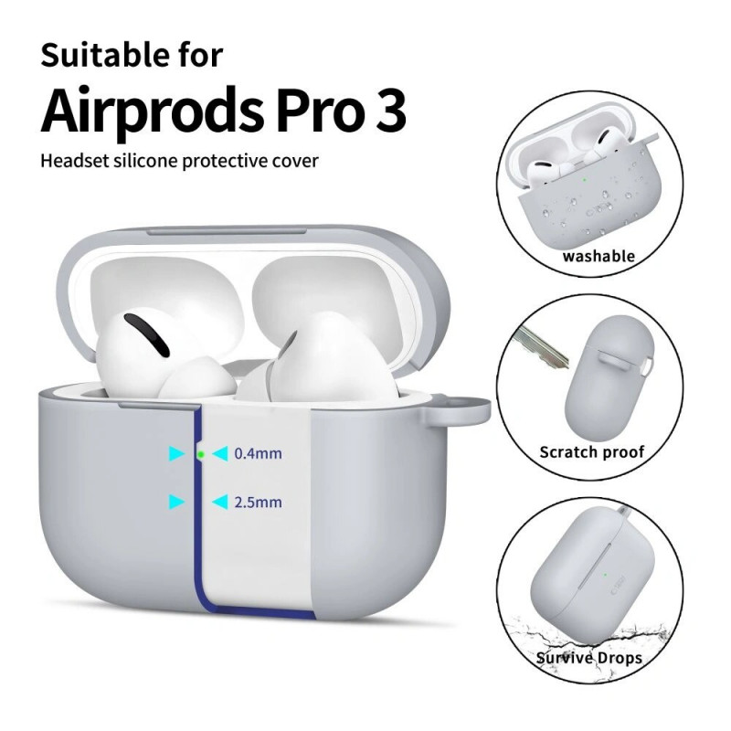 Tech-Protect Silicone Hook case for Apple AirPods Pro 3, Crayon Grey